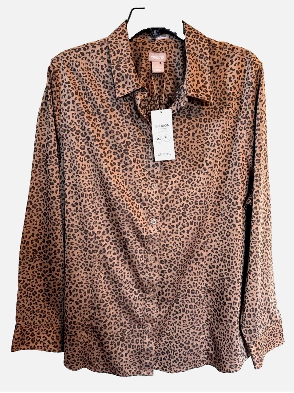 Chico’s No Iron Coolmax Leopard Print Button Down Shirt Size 3 16/18 NWT